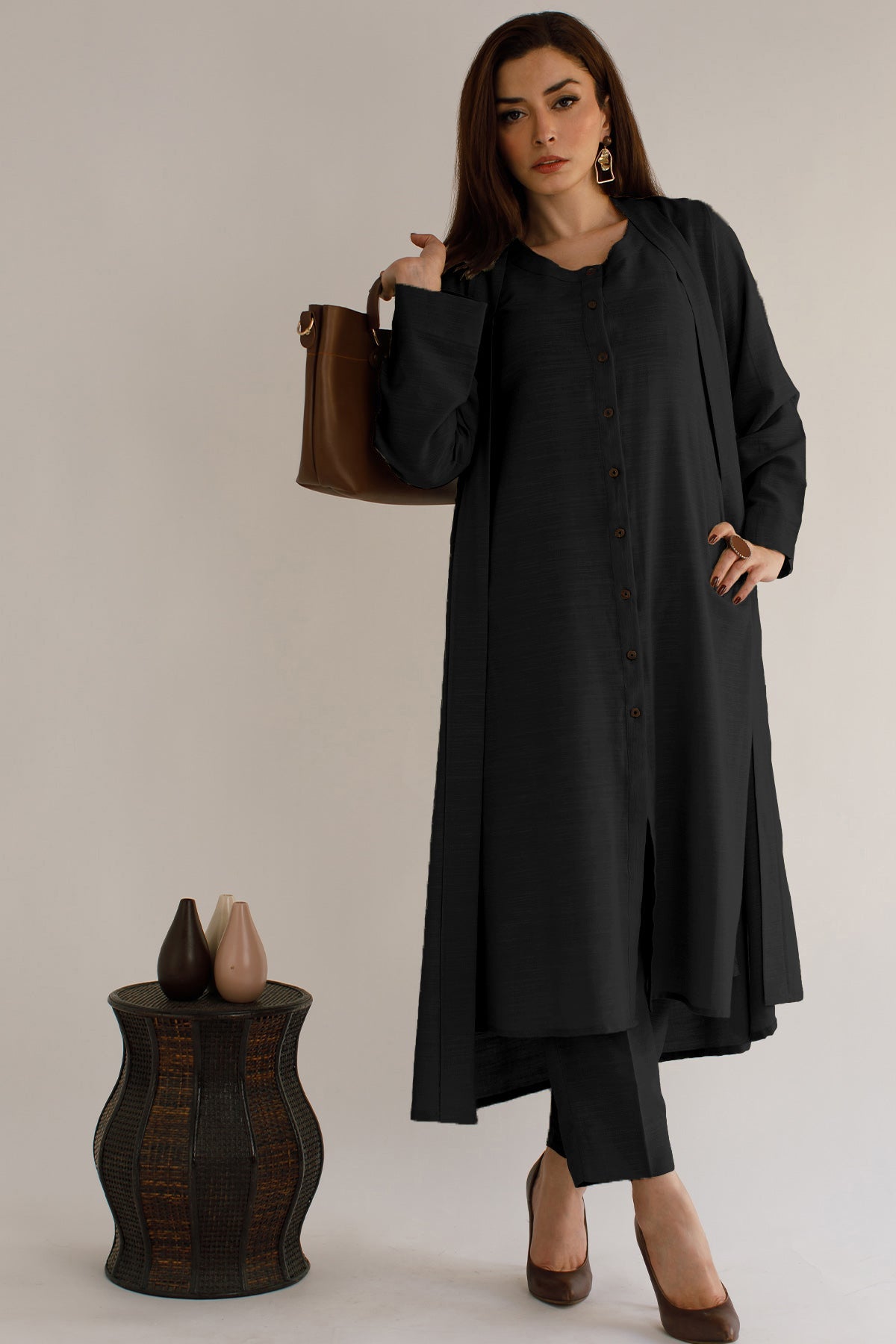 Black Khaddar Dress - 02 - Peach Republic