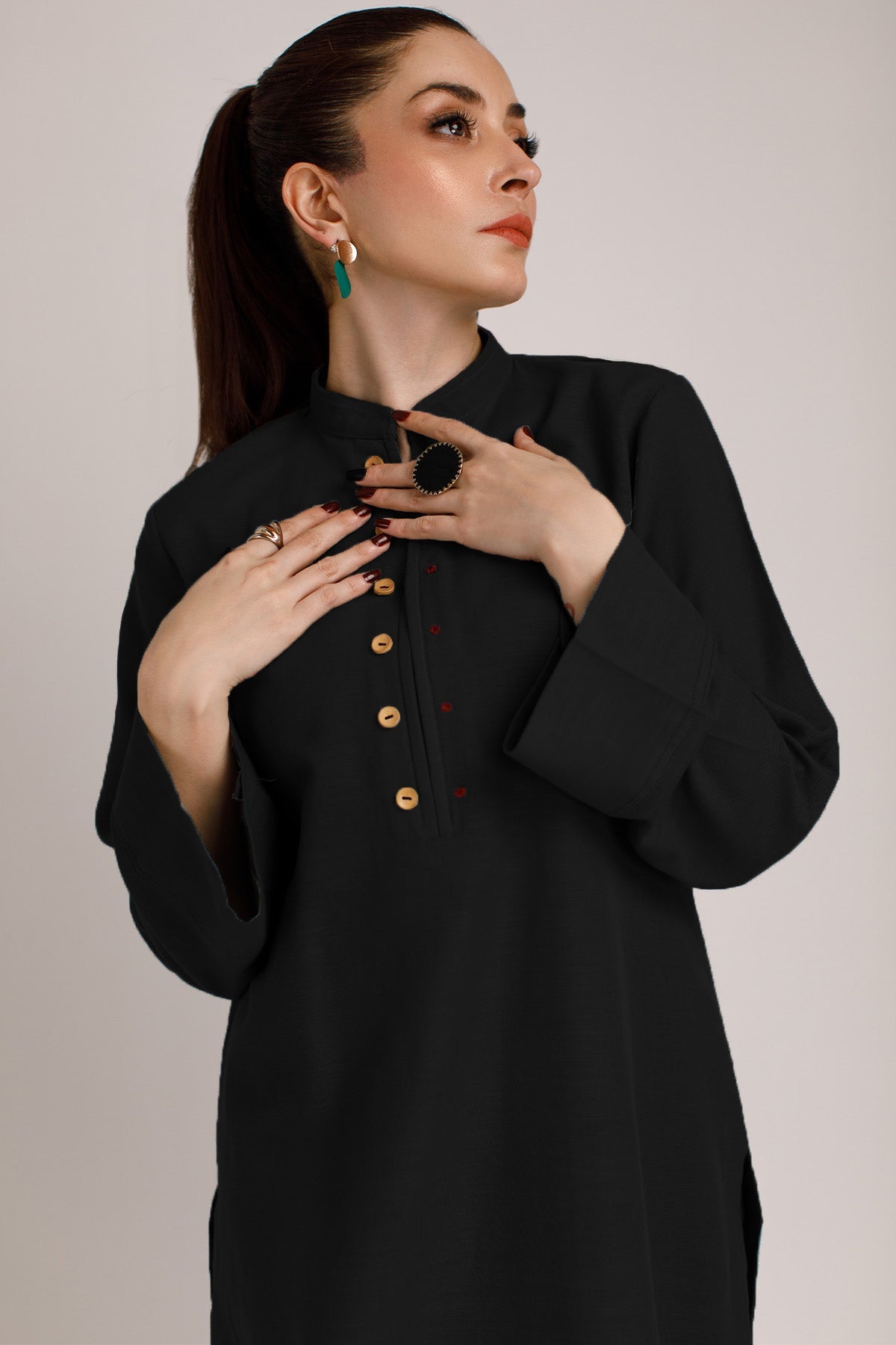 Black Khaddar Dress - 03 - Peach Republic