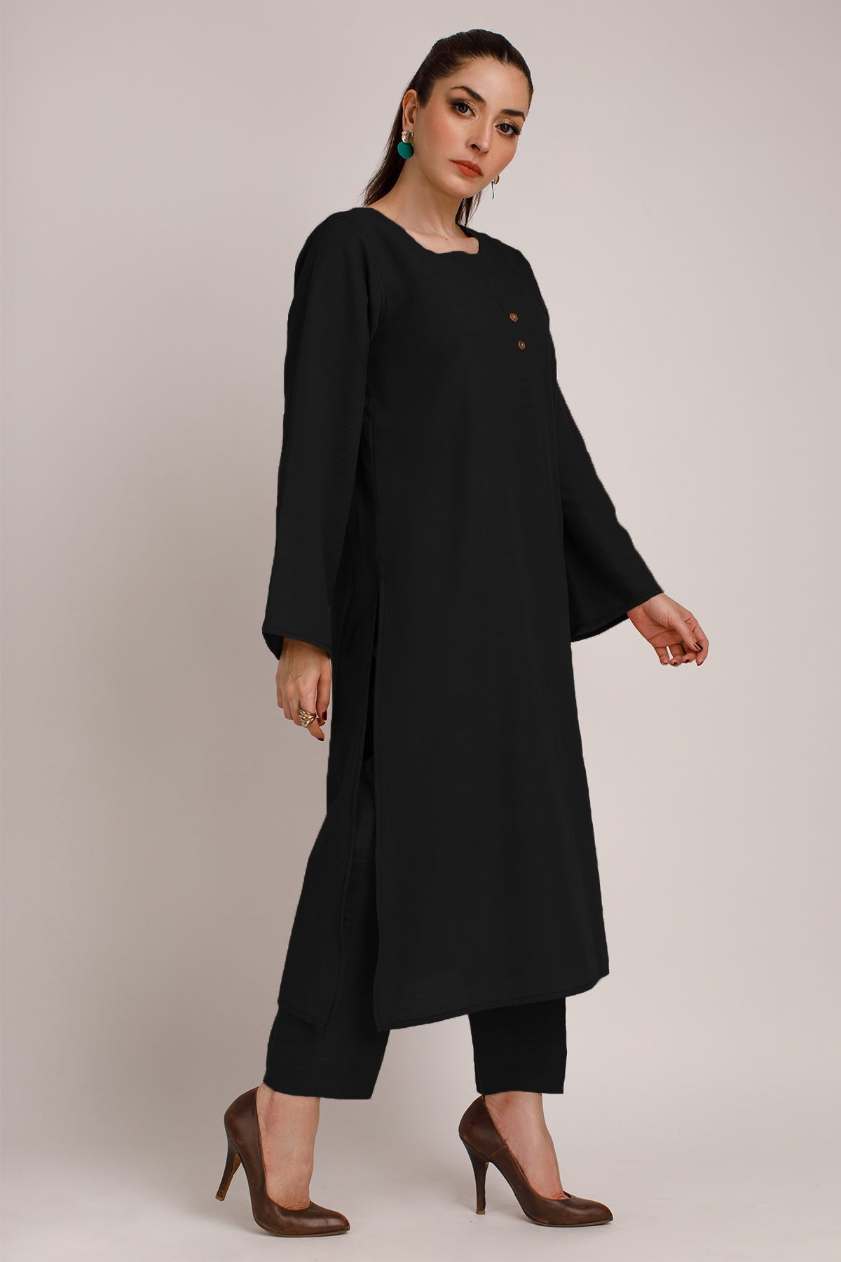 Black Khaddar Dress - 05 - Peach Republic