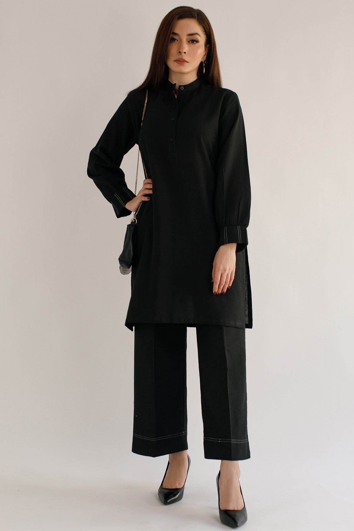 Black Khaddar Dress - Peach Republic