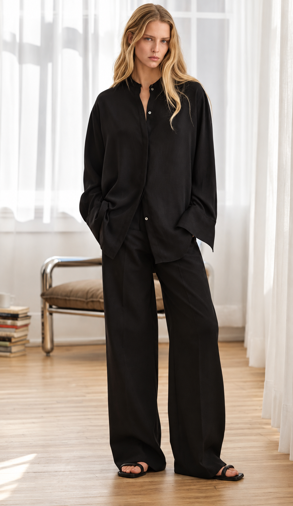 Black Oversized Co-ord Set front view
