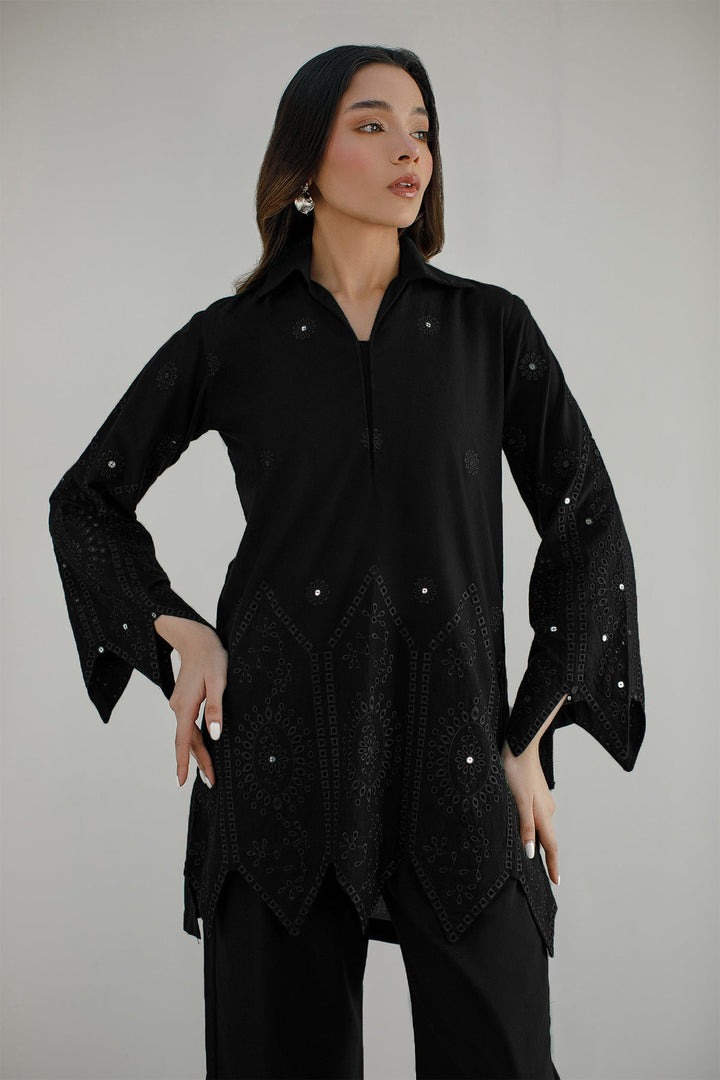 Black Schiffli Co Ord Set - 020 - Peach Republic