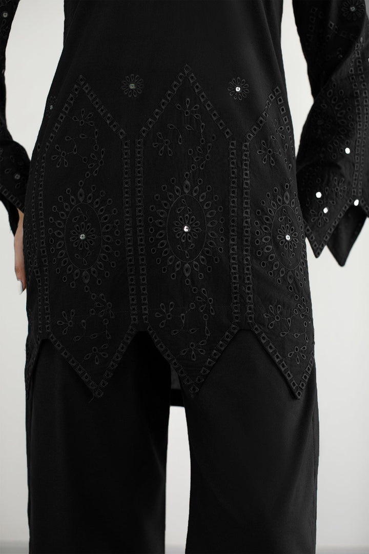 Black Schiffli Co Ord Set - 020 - Peach Republic