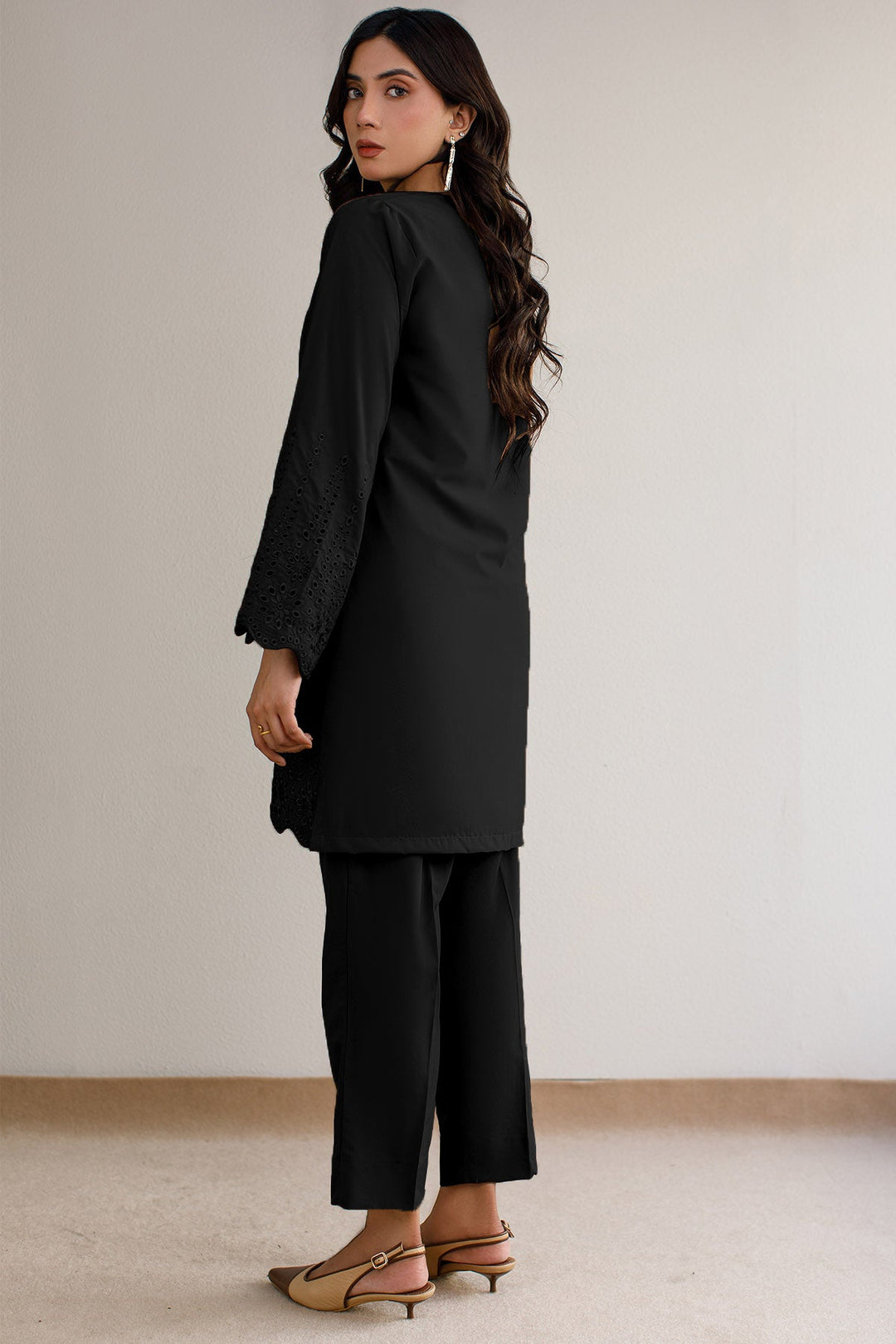 Black Schiffli Co Ord Set - 030 - Peach Republic