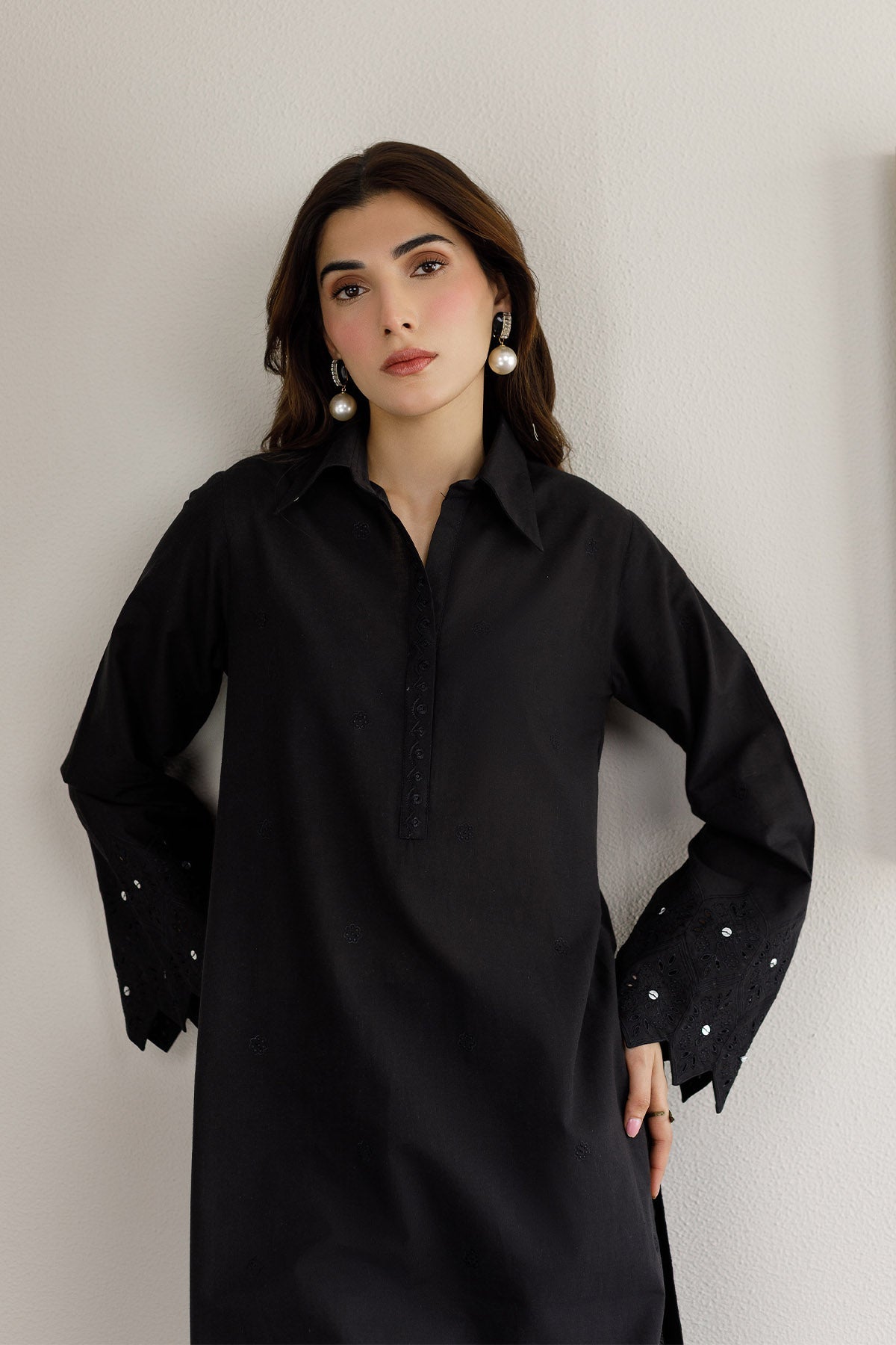 Black Schiffli Dress - 05 - Peach Republic