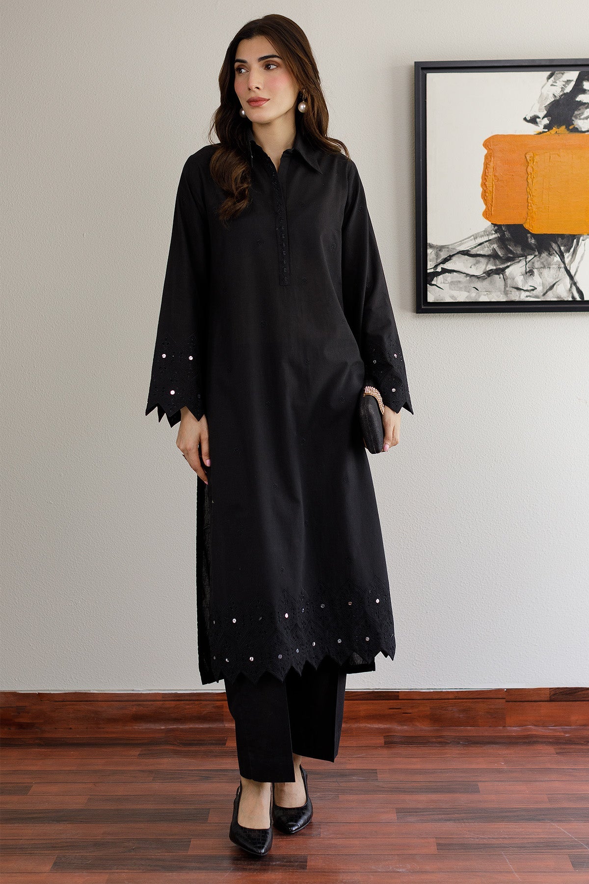 Black Schiffli Dress - 05 - Peach Republic