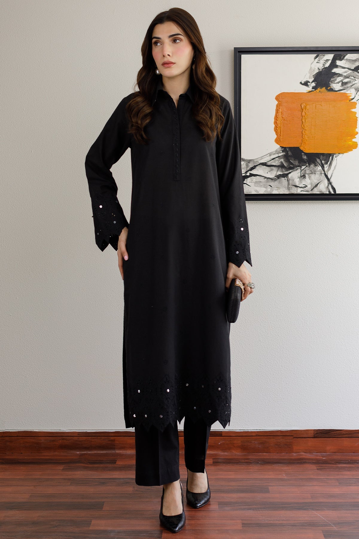 Black Schiffli Dress - 05 - Peach Republic