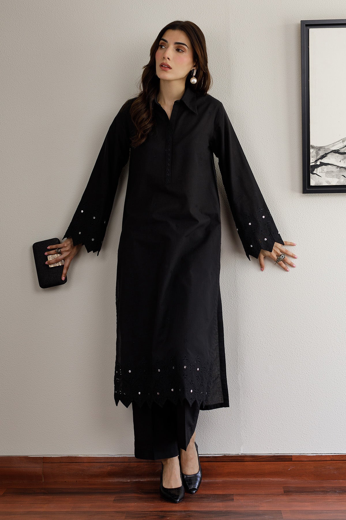 Black Schiffli Dress - 05 - Peach Republic