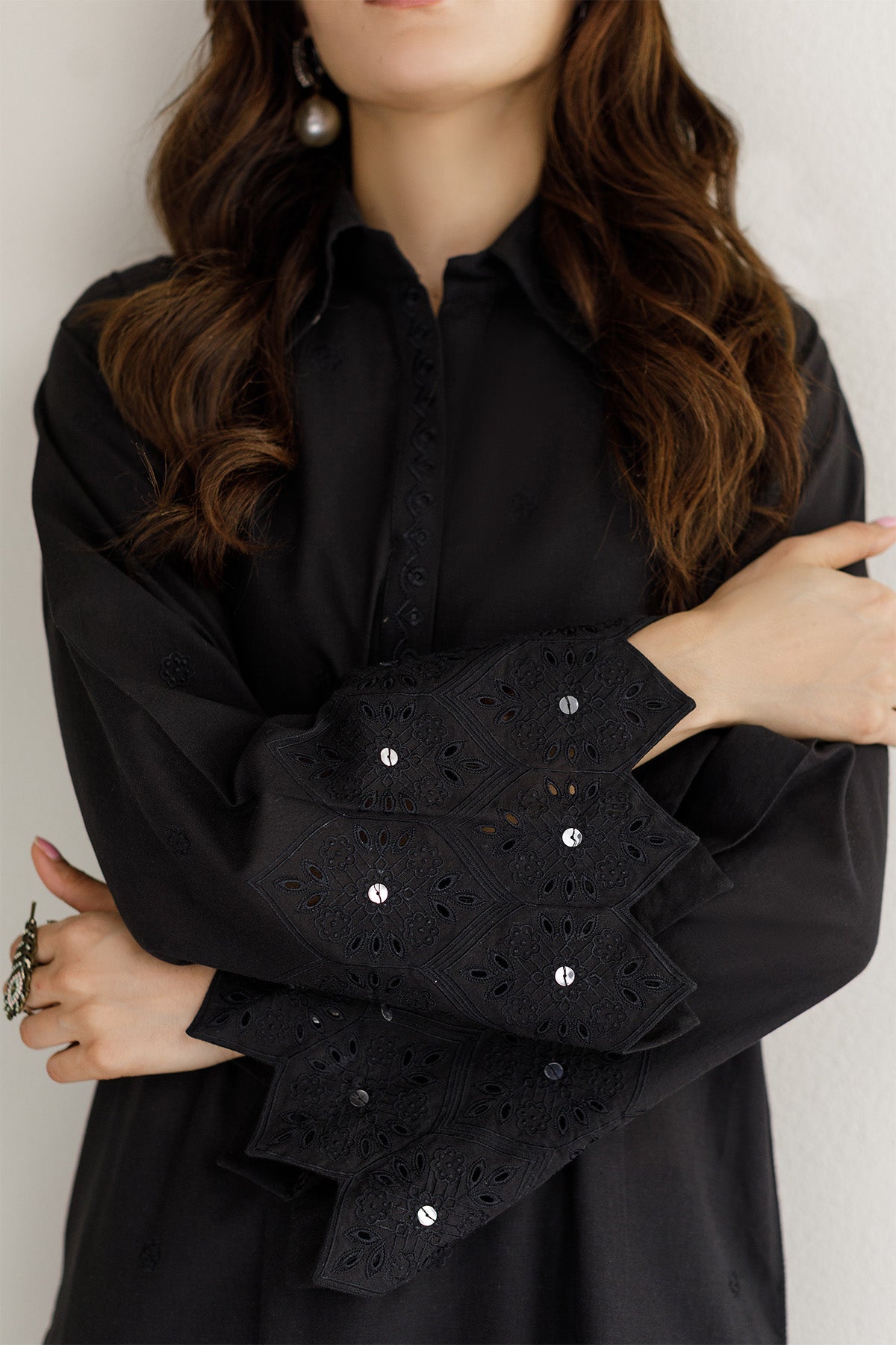 Black Schiffli Dress - 05 - Peach Republic