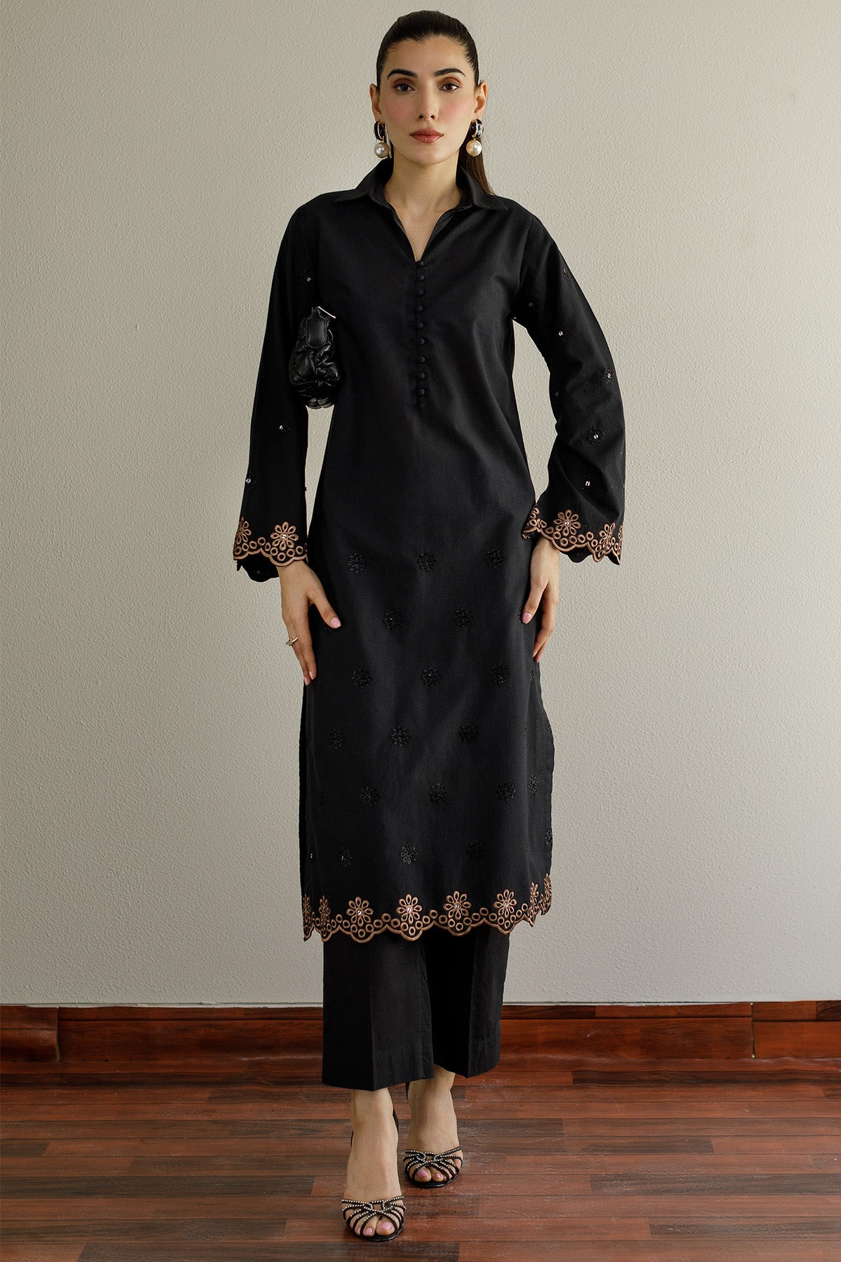 Black Schiffli Dress - 06 - Peach Republic
