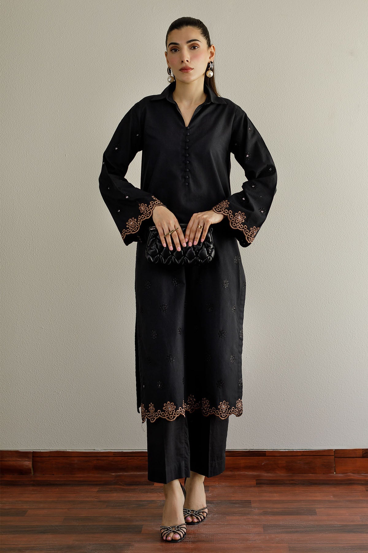 Black Schiffli Dress - 06 - Peach Republic