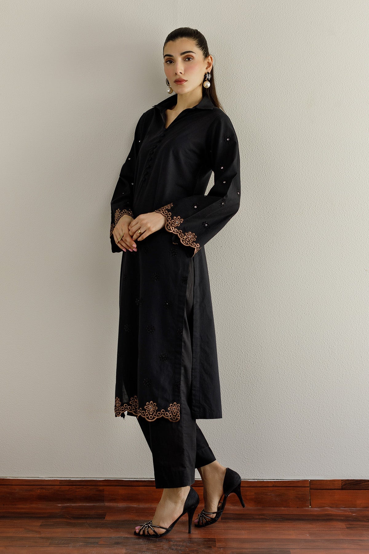 Black Schiffli Dress - 06 - Peach Republic