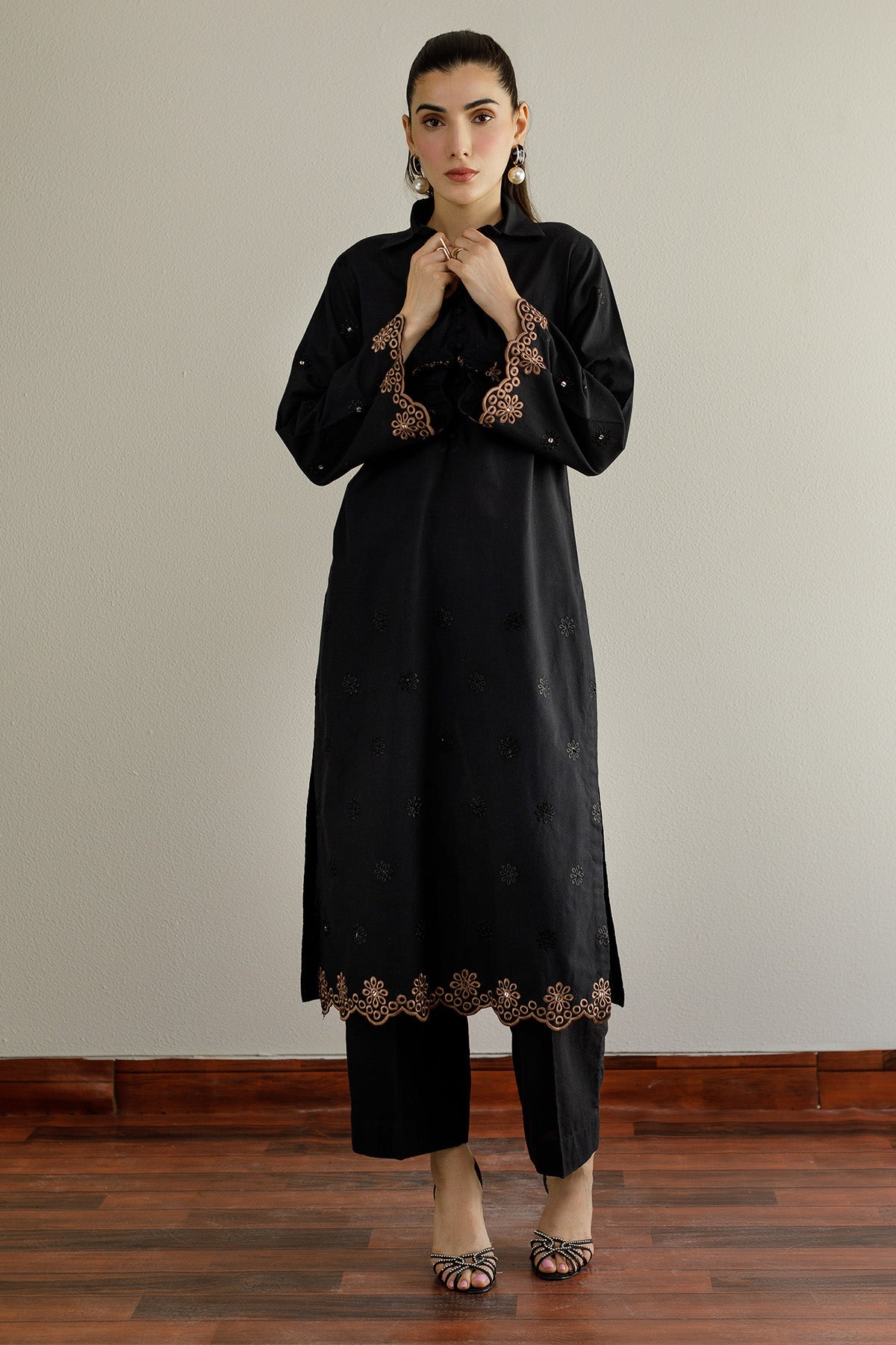 Black Schiffli Dress - 06 - Peach Republic