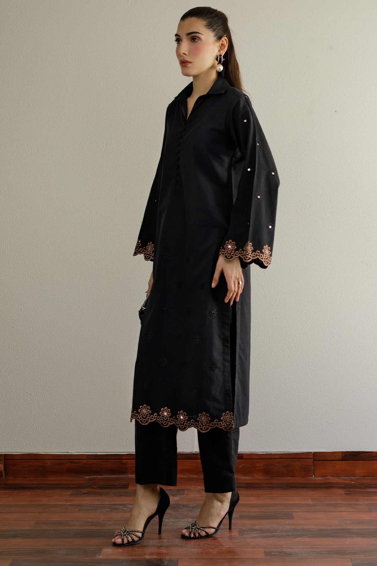 Black Schiffli Dress - 06 - Peach Republic