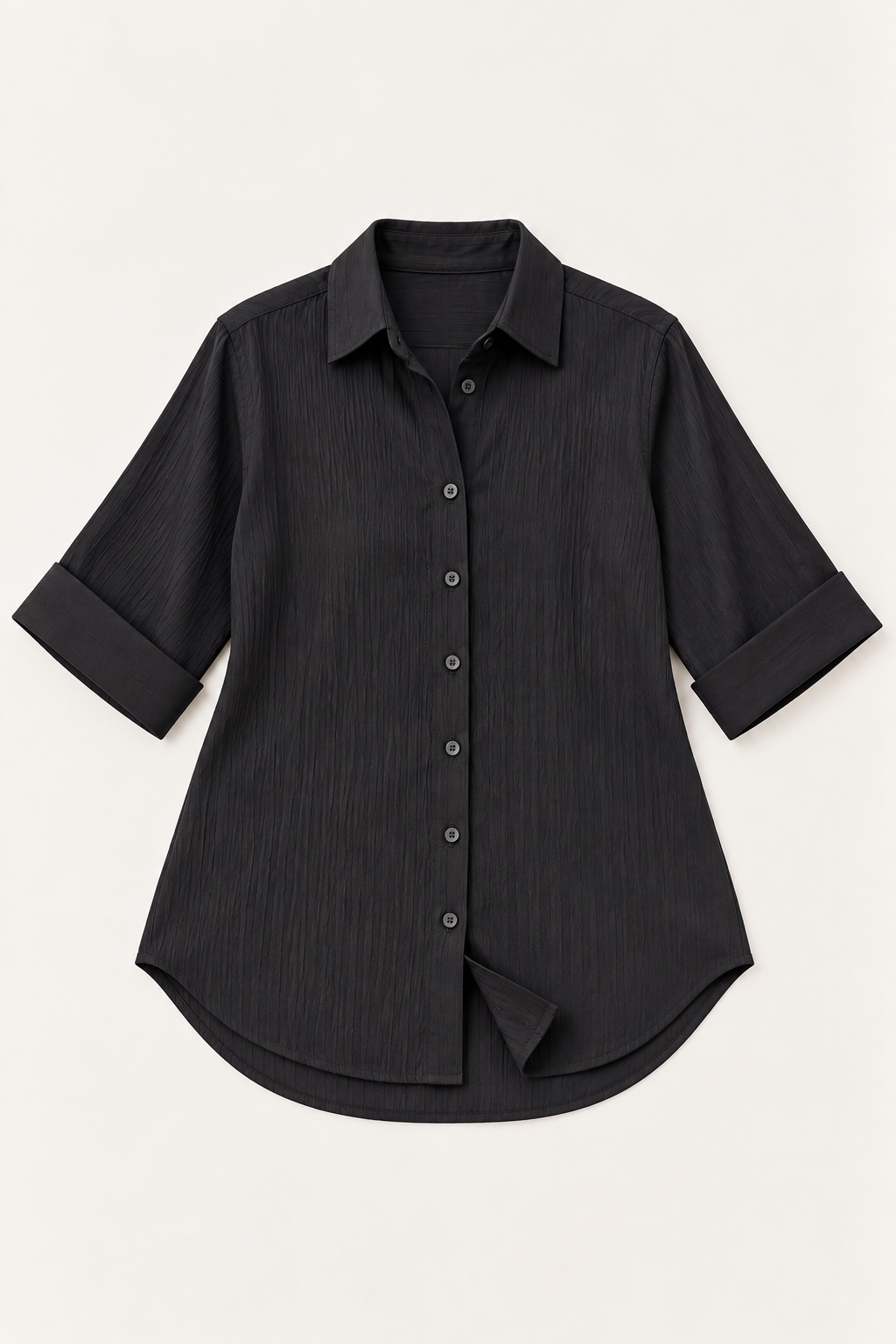Black wrinkle crepe top flat lay