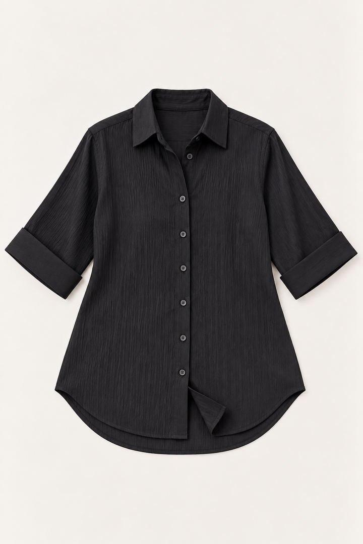 Black wrinkle crepe top flat lay