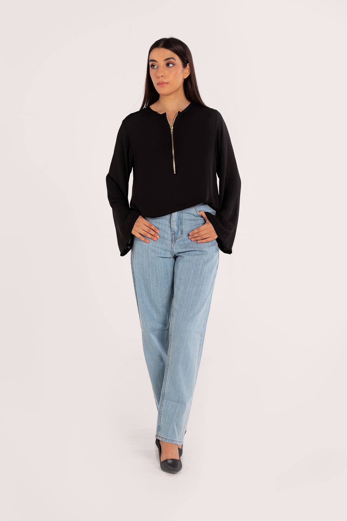 Black Zipper Grip Top - Peach Republic