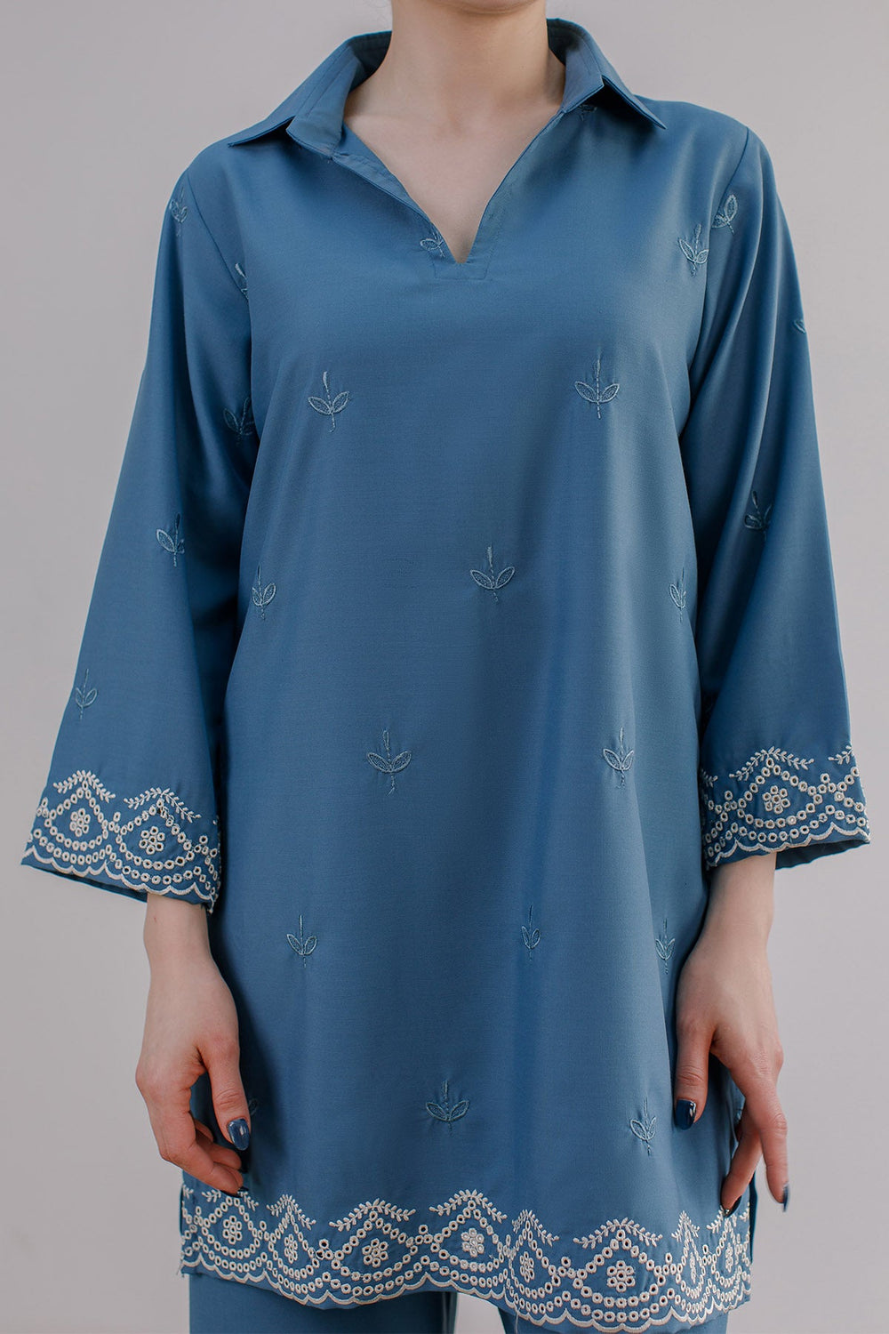 Blue Embroidered Co Ord Set - Peach Republic