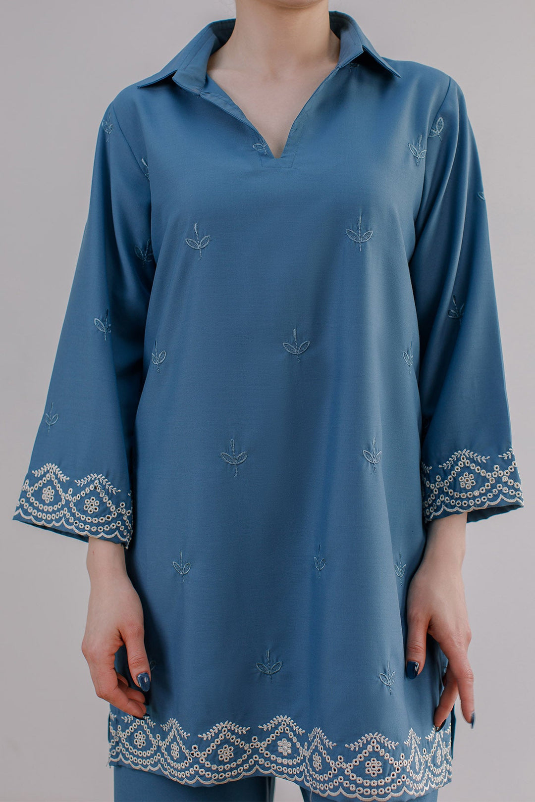 Blue Embroidered Co Ord Set - Peach Republic