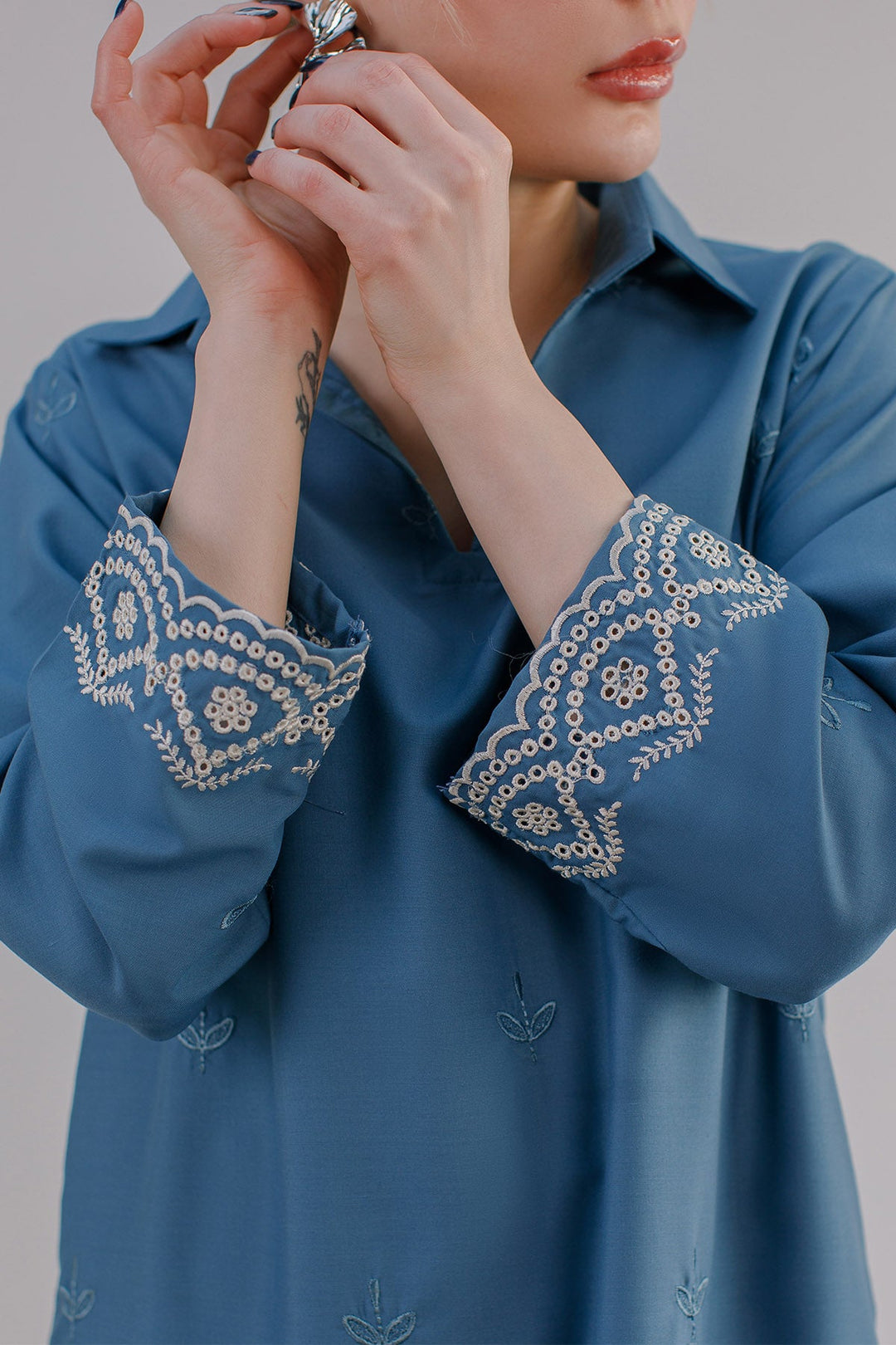 Blue Embroidered Co Ord Set - Peach Republic