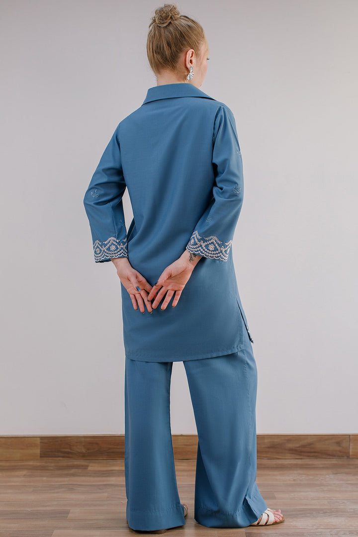 Blue Embroidered Co Ord Set - Peach Republic