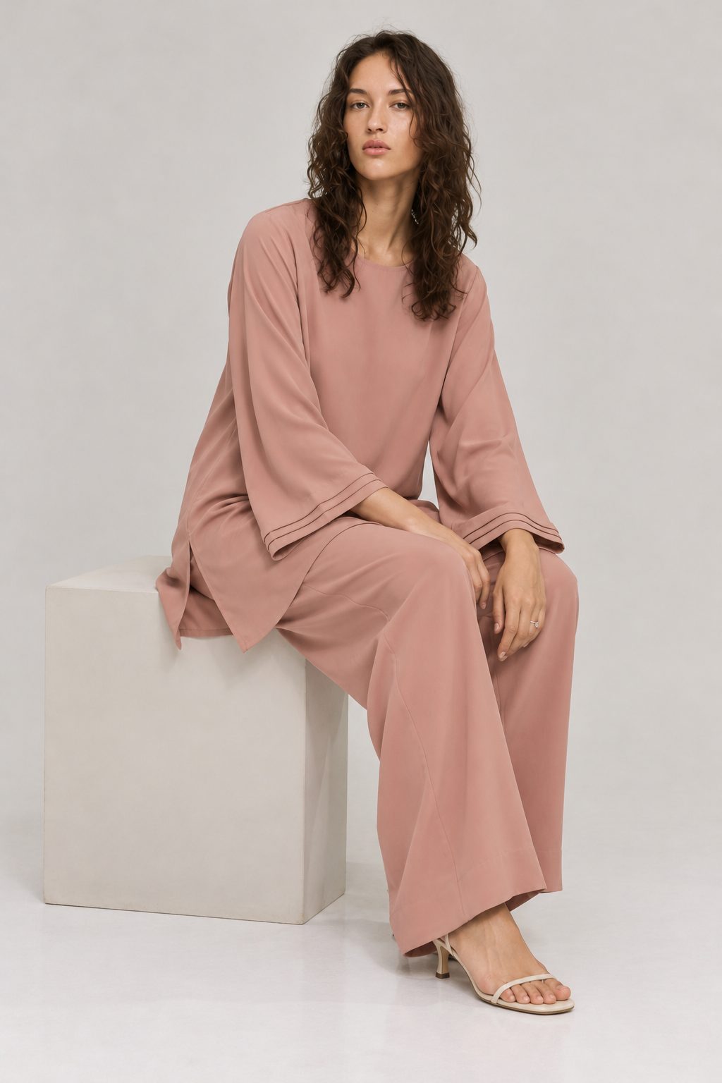 Blush Relaxed Fit Set sitting pose