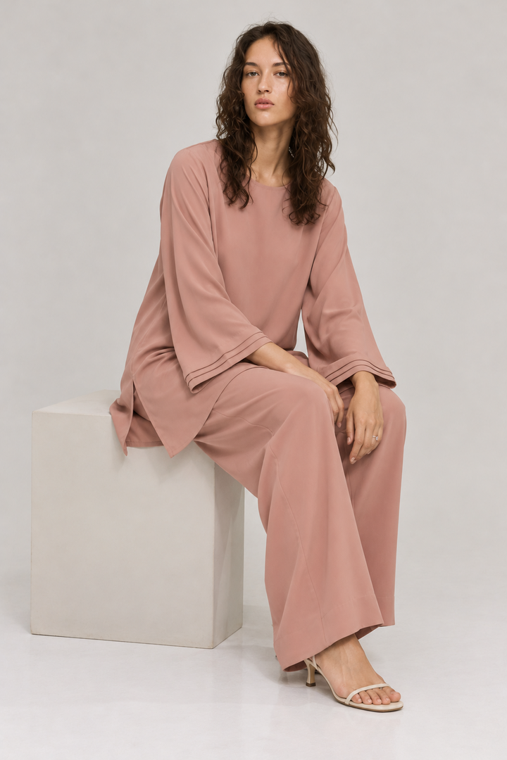 Blush Relaxed Fit Set sitting pose