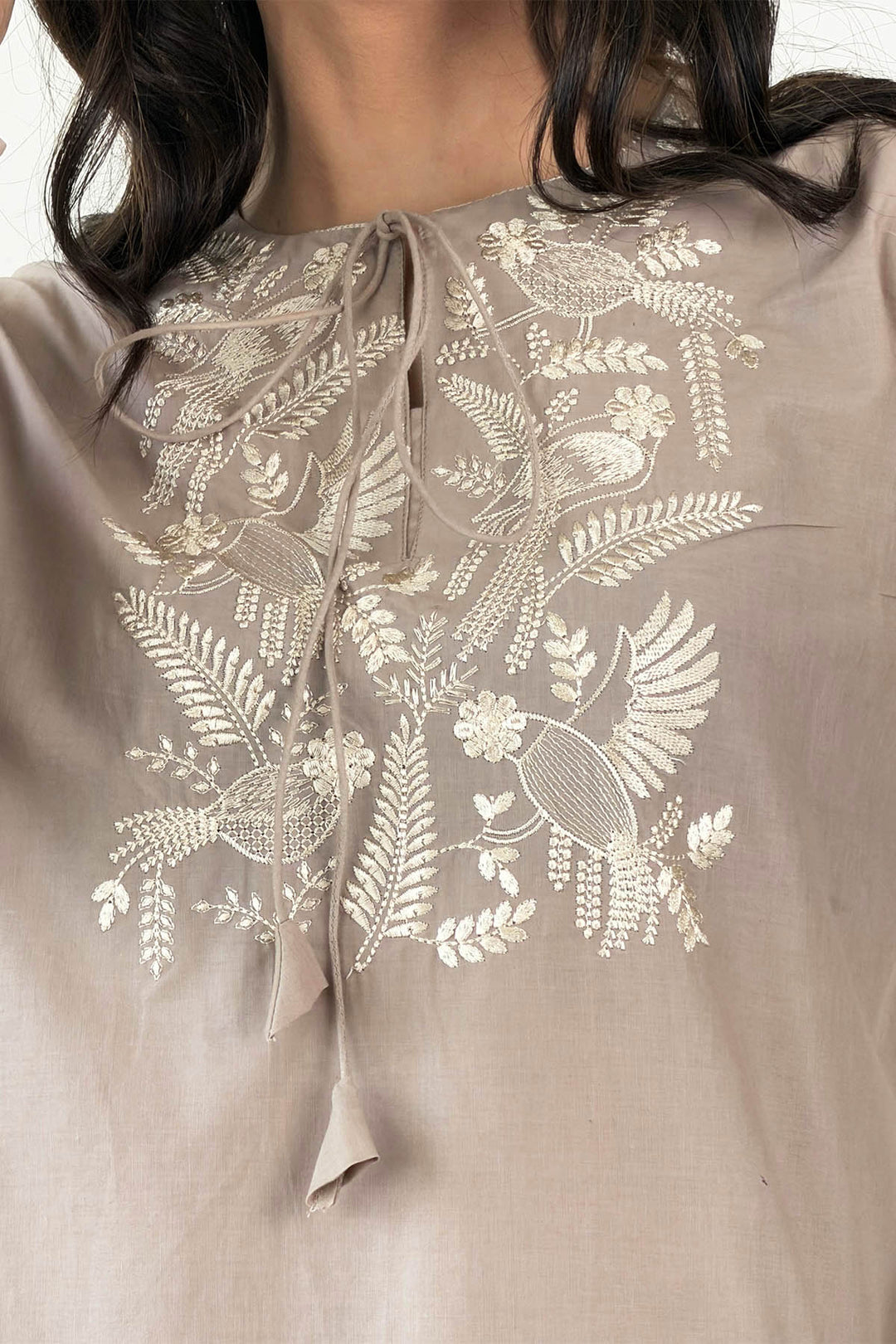 Taupe Embroidered 2-Piece Set
