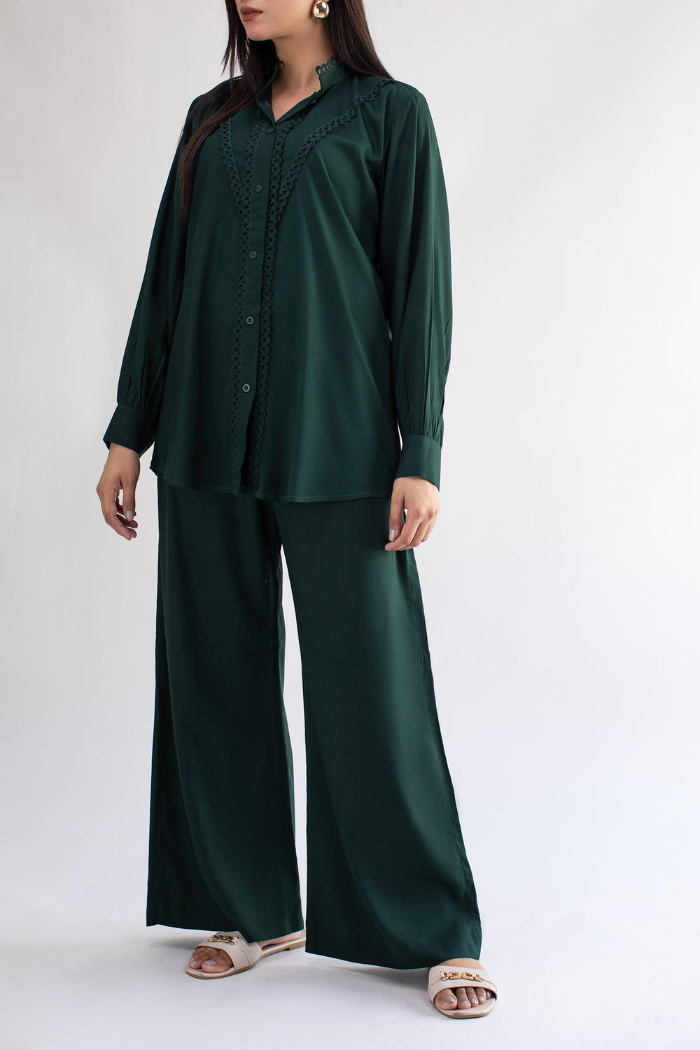 Bottle Green Co Ord Set - 043 - Peach Republic