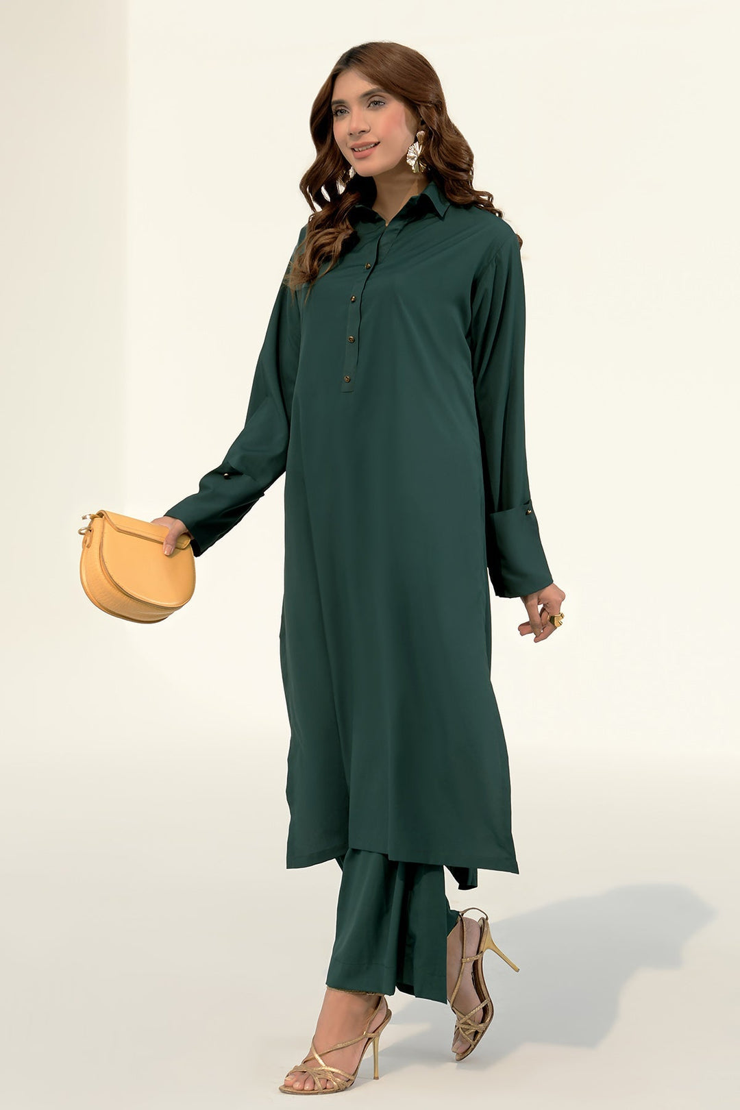 Bottle Green Crepe Dress - 01 - Peach Republic