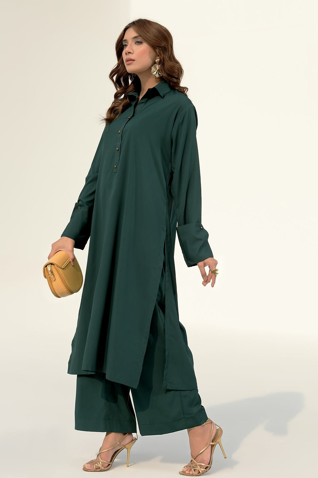 Bottle Green Crepe Dress - 01 - Peach Republic