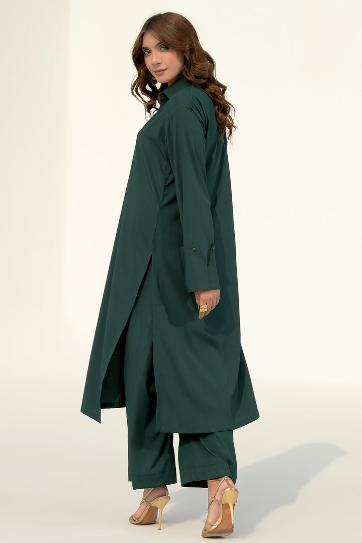 Bottle Green Crepe Dress - 01 - Peach Republic