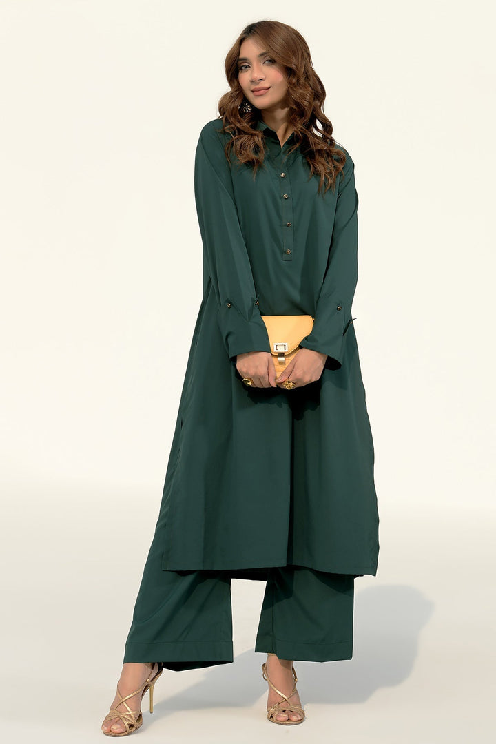 Bottle Green Crepe Dress - 01 - Peach Republic