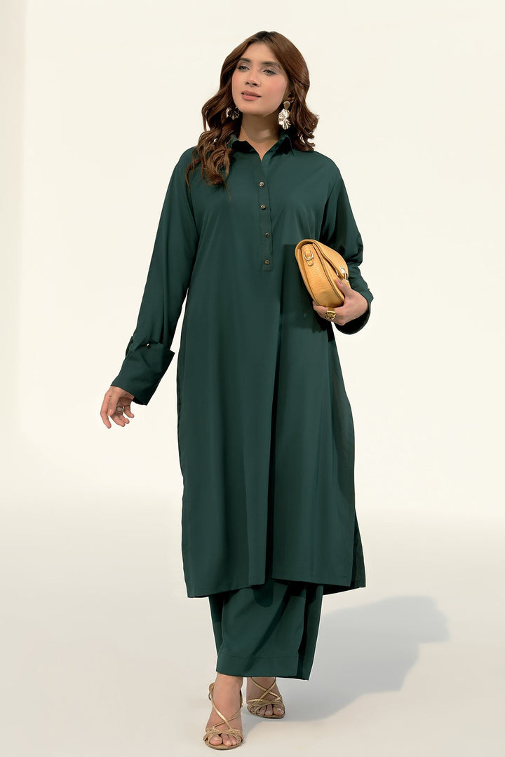 Bottle Green Crepe Dress - 01 - Peach Republic