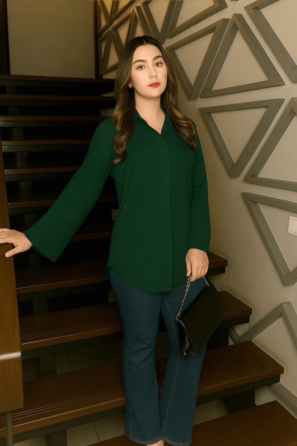 Bottle Green Crepe Top - 01 - Peach Republic