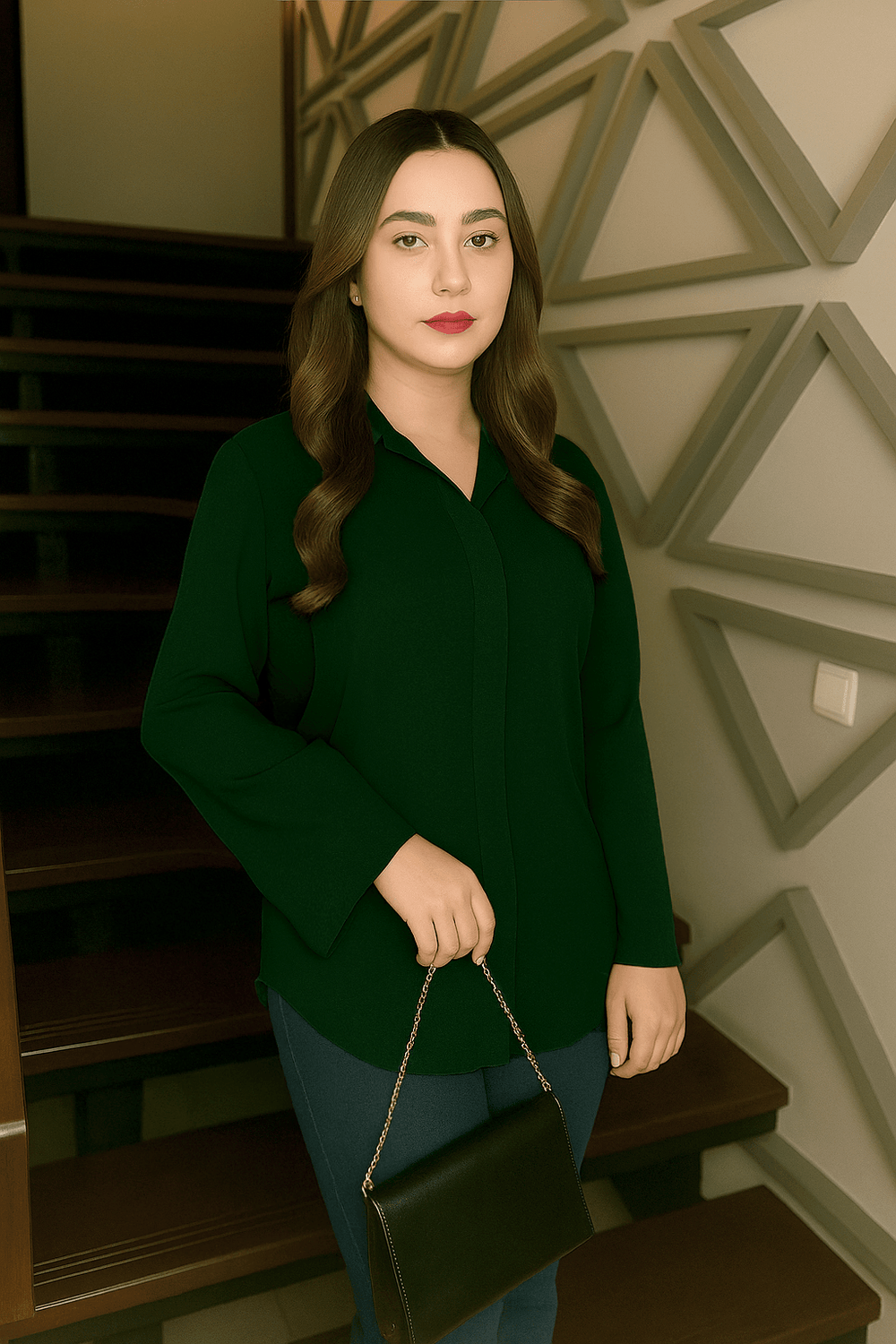 Bottle Green Crepe Top - 01 - Peach Republic