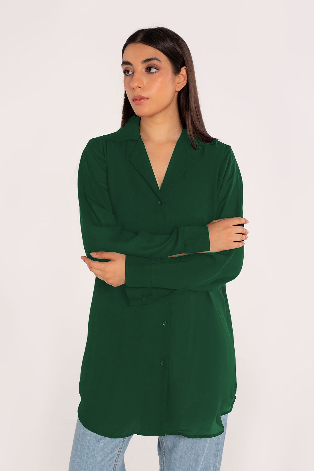 Bottle Green Crepe Top - Peach Republic