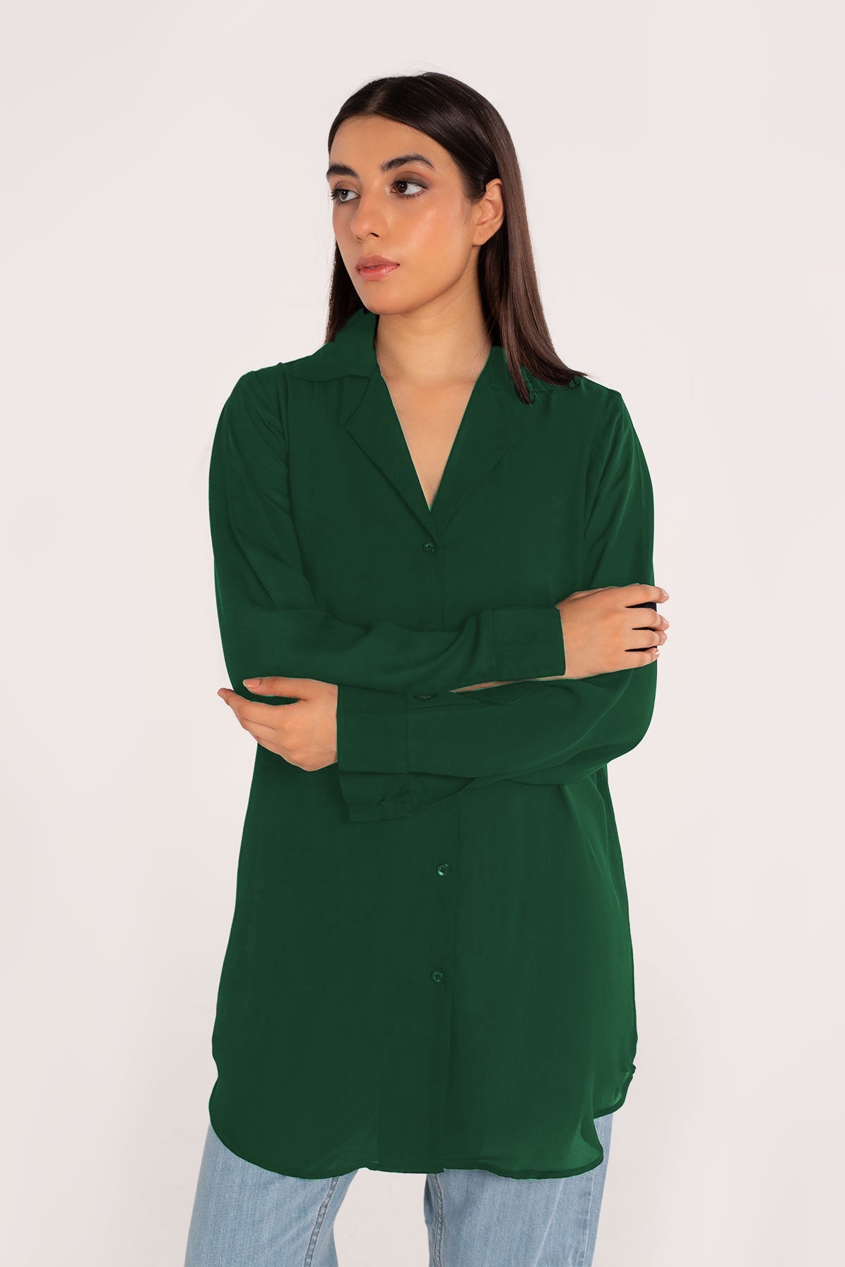 Bottle Green Crepe Top - Peach Republic