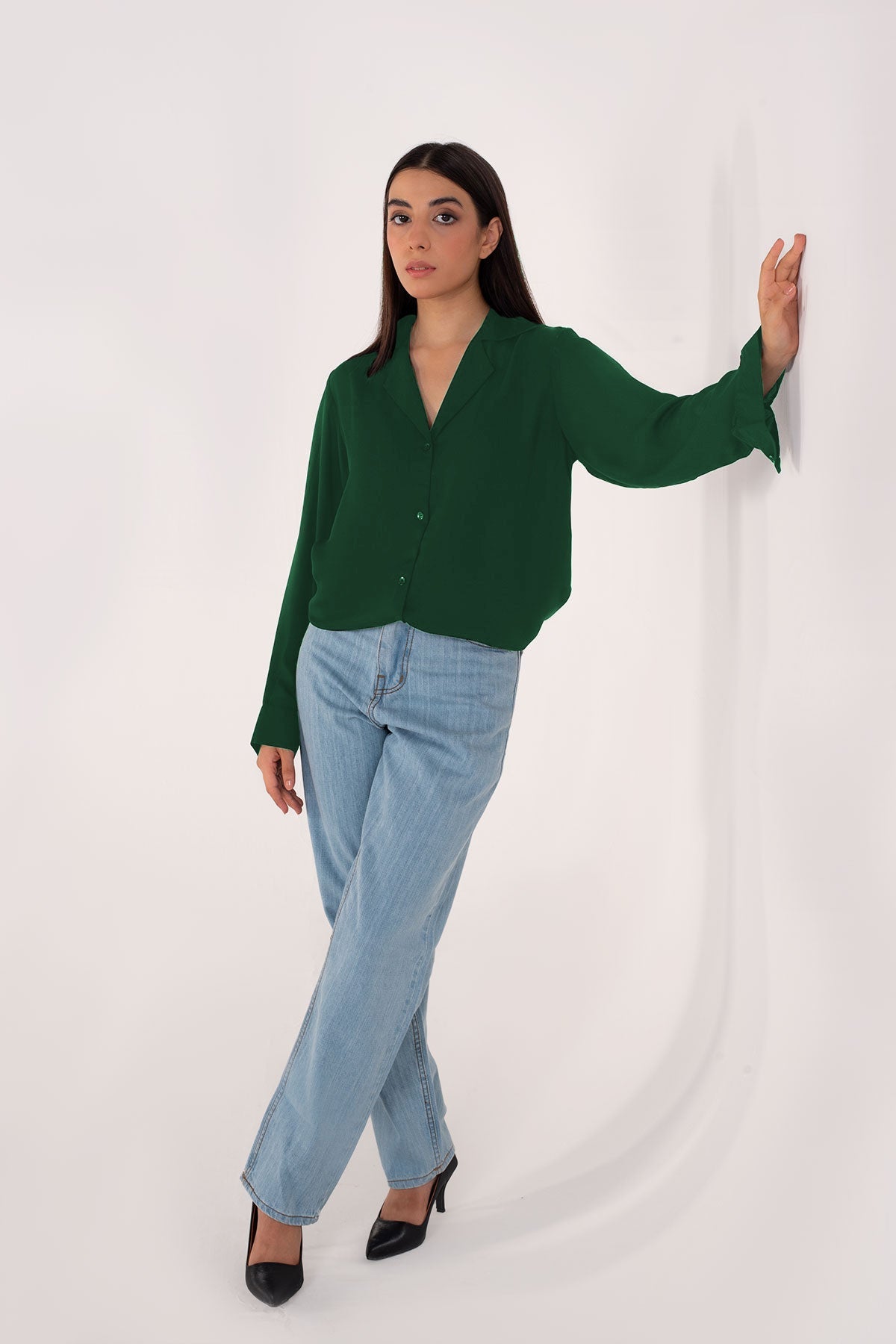 Bottle Green Crepe Top - Peach Republic
