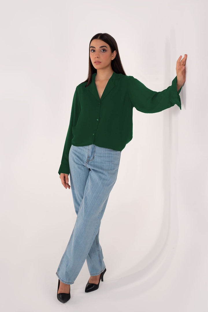 Bottle Green Crepe Top - Peach Republic