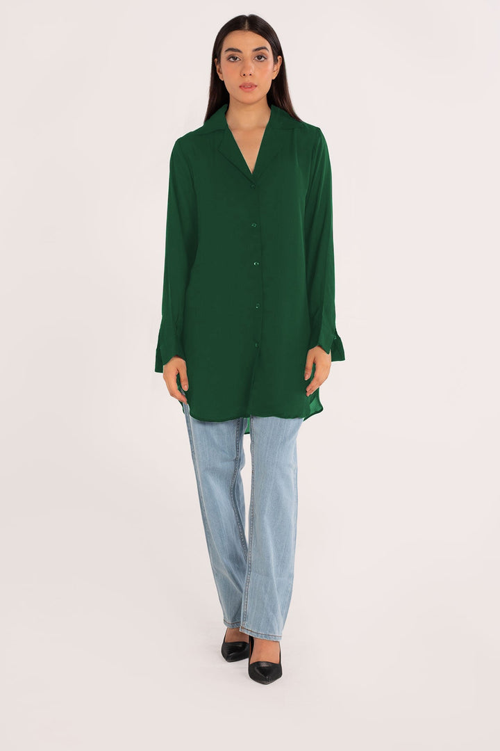 Bottle Green Crepe Top - Peach Republic