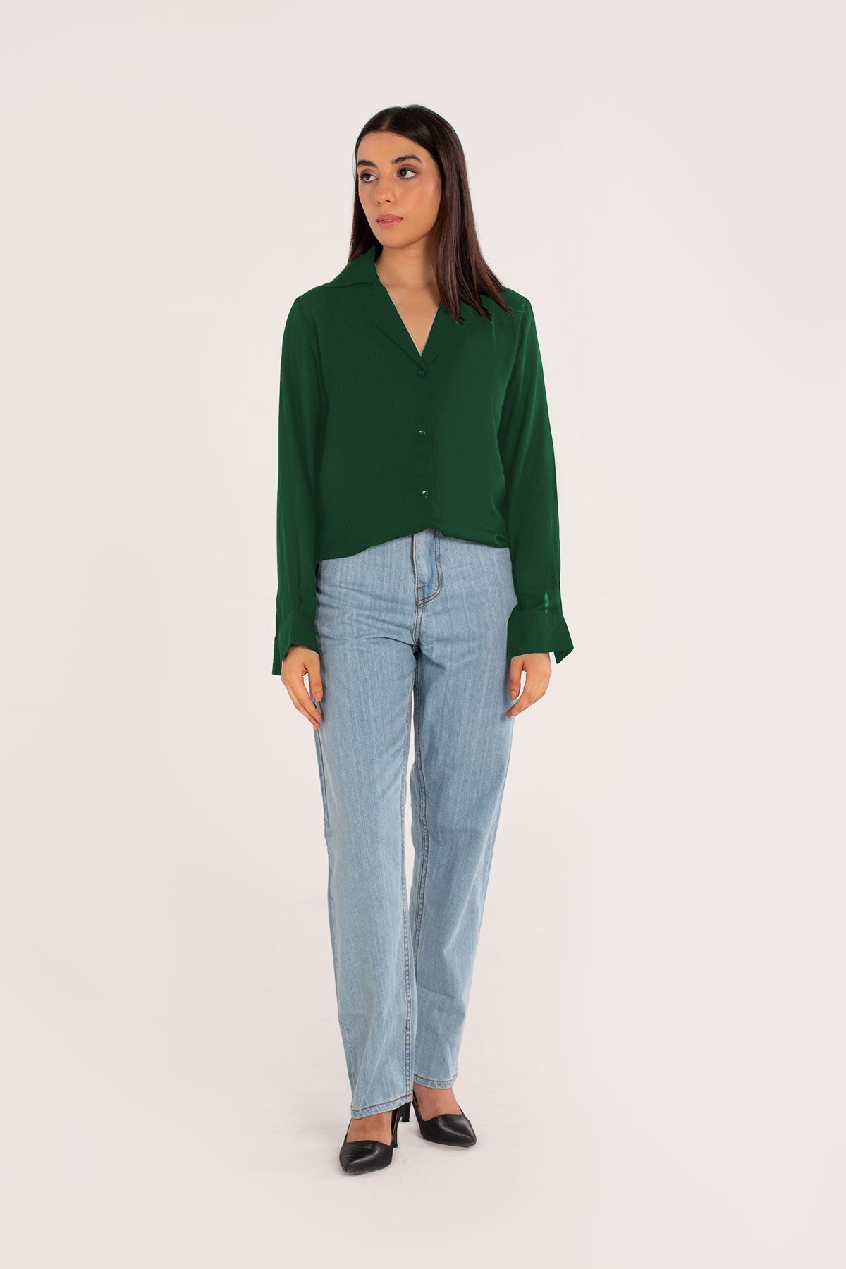 Bottle Green Crepe Top - Peach Republic