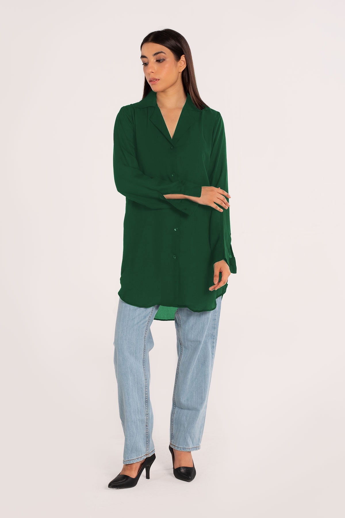 Bottle Green Crepe Top - Peach Republic