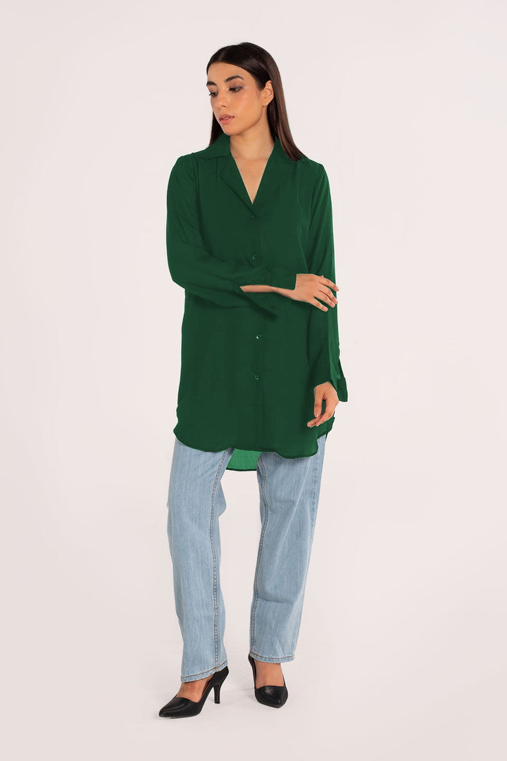 Bottle Green Crepe Top - Peach Republic