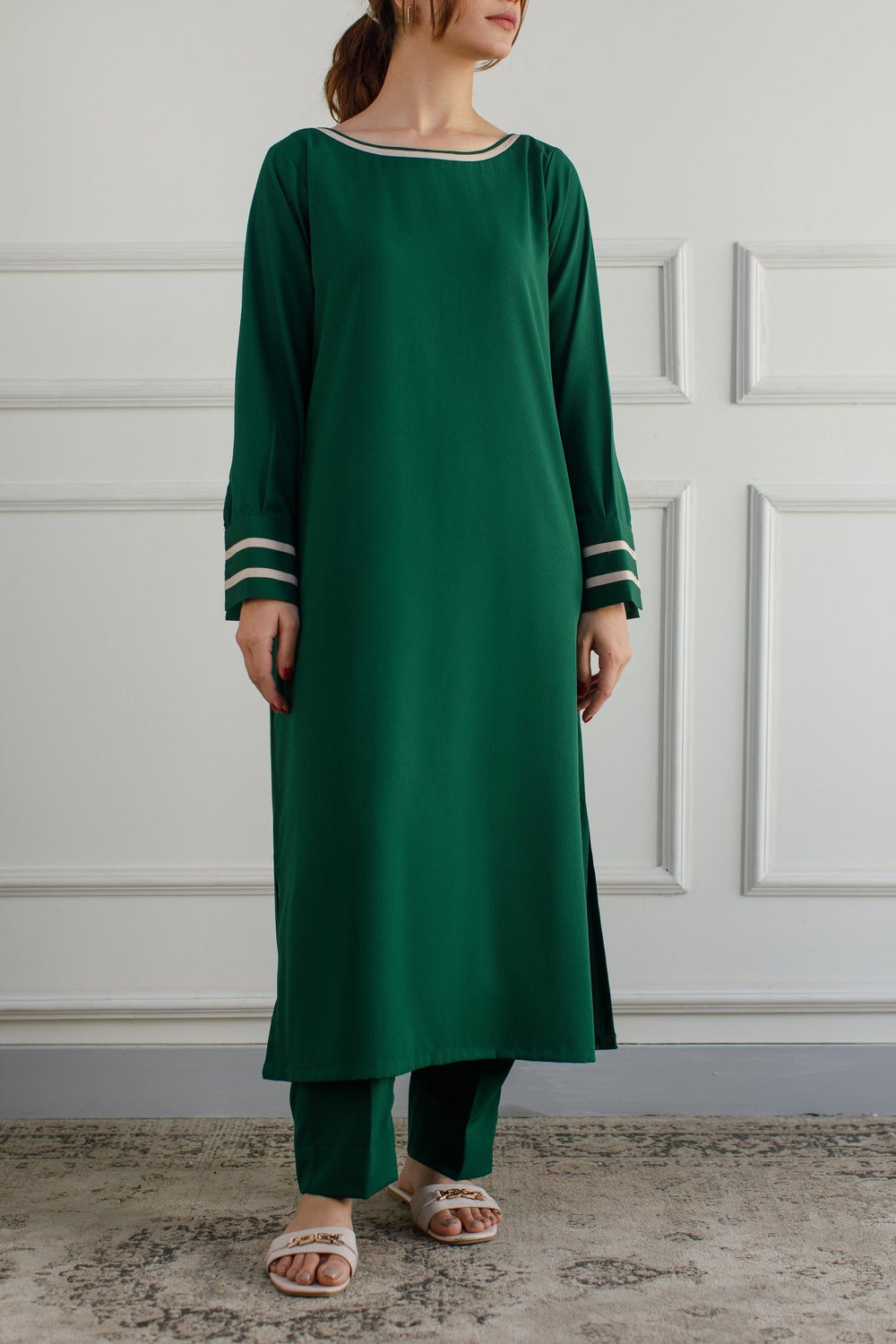 Bottle Green Dress - 01 - Peach Republic
