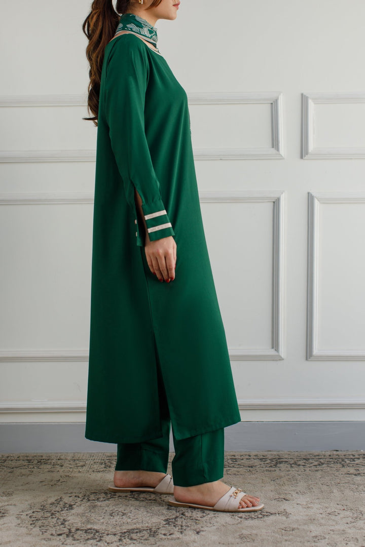 Bottle Green Dress - 01 - Peach Republic