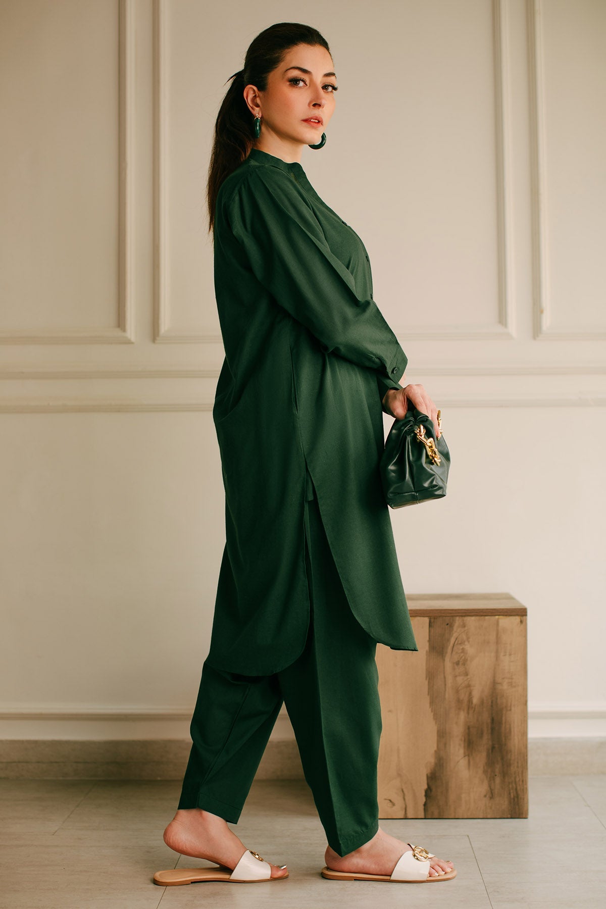 Bottle Green Dress - Peach Republic