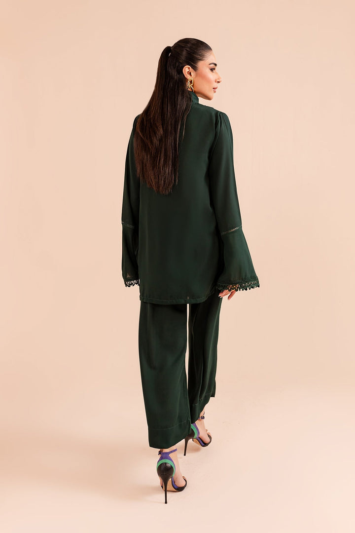 Bottle Green Lace Dress - Peach Republic