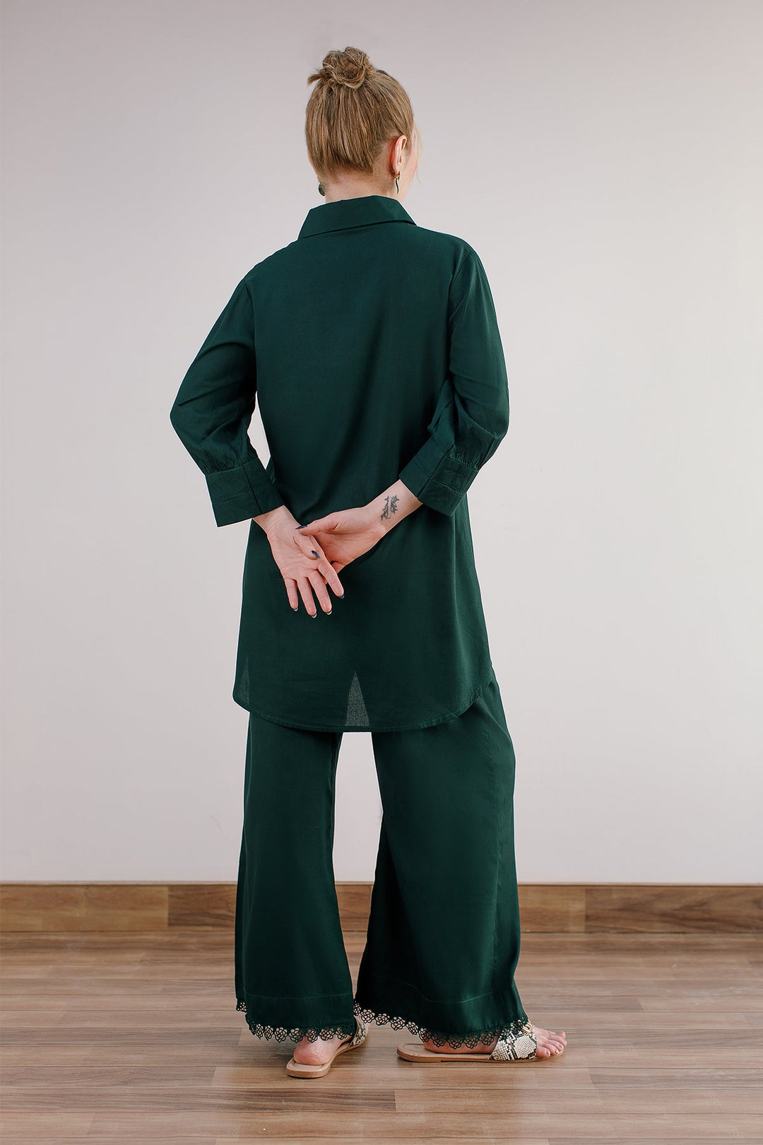 Bottle Green Linen Co Ord Set - Peach Republic