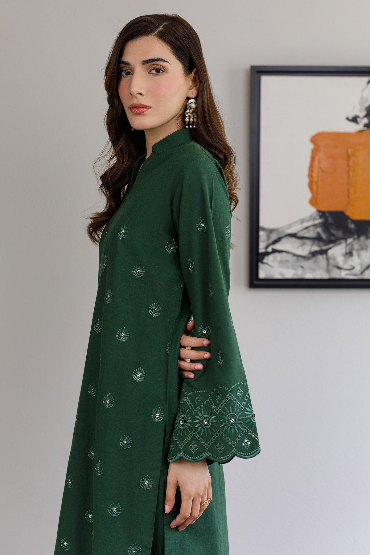 Bottle Green Schiffli Dress - Peach Republic